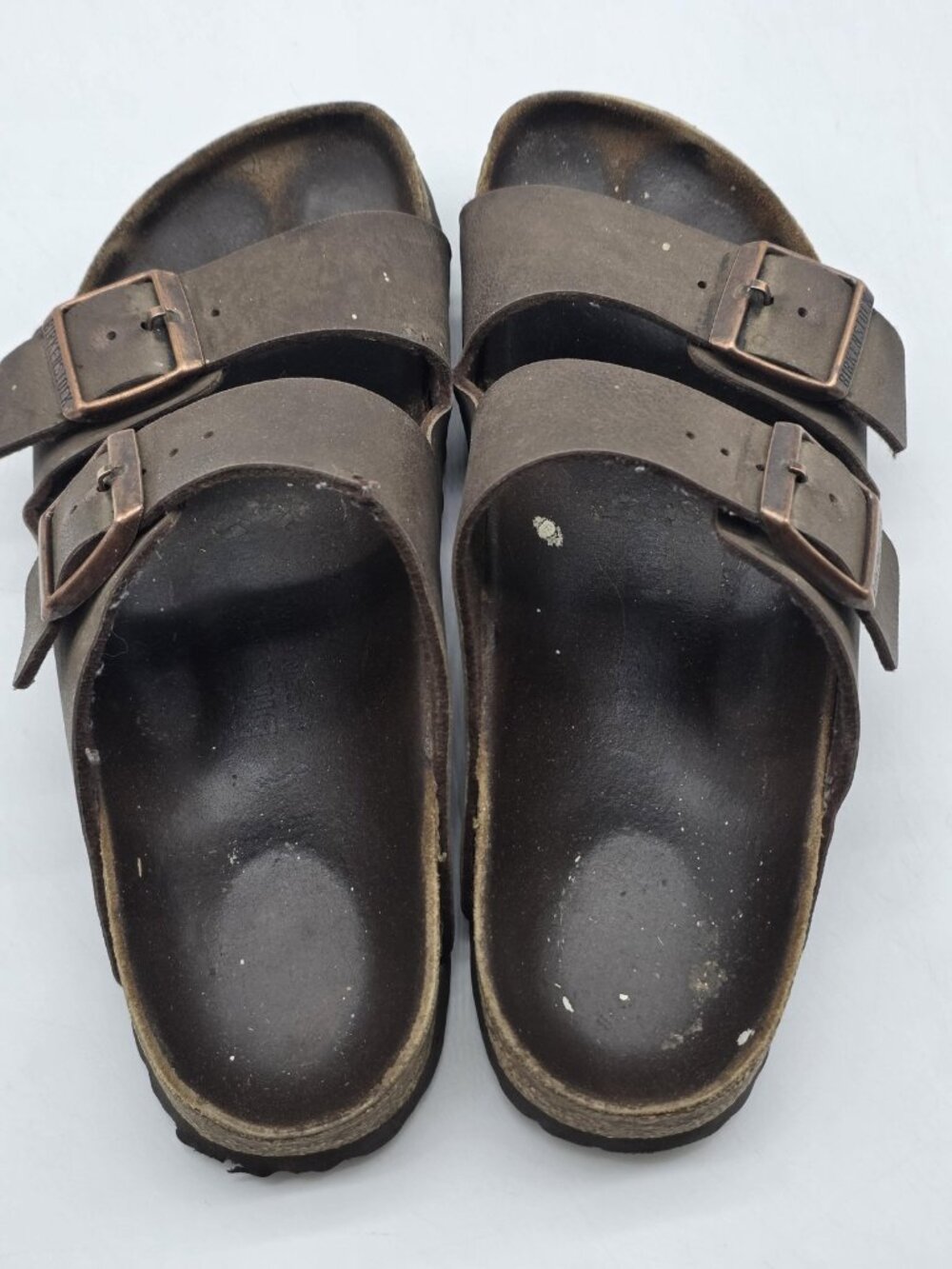 Birkenstock Arizona Sandals Shoes women Size 7 Brown Leather Double Strap Damage - Picture 9 of 13